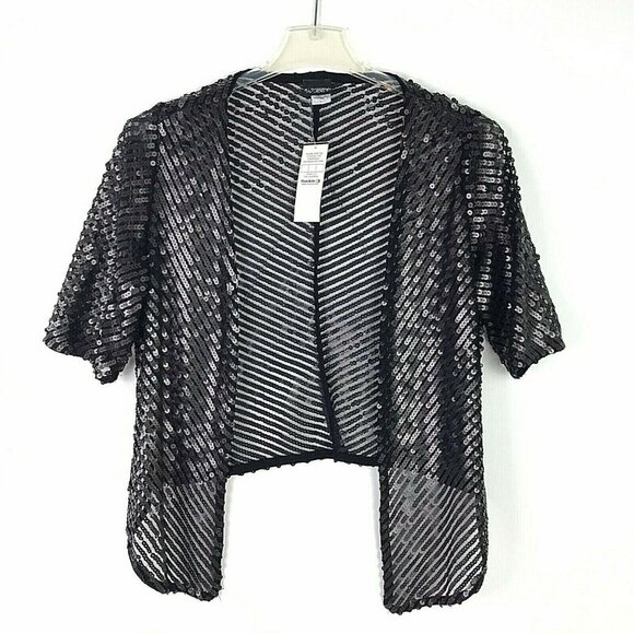 NWT Daytrip Womens L Black Sequin Kimino Jacket Open Front 1/2 Sleeve Cardigan - Picture 9 of 9